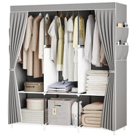 1 x RAW Customer Returns SMILOVII Folding Wardrobe, Portable Fabric Wardrobe - with Zipper, 3 Clothes Rails, 3 Compartments and 8 Side Pockets, 165 x 125 x 45 cm, Ideal for the Bedroom-Gray - RRP €30.24