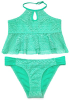 1 x RAW Customer Returns SHEKINI Girls Two Piece Bikini Swimsuit Backless Kids Teenager Cute Swimwear Cutout Girls Swimwear Swimsuit Tankini Set 12-14 Years, Green C  - RRP €26.21