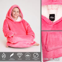 1 x RAW Customer Returns CityComfort Plus Size Hoodie Blanket Hooded Pullover Children s Fleece Oversized Poncho Girls Pink  - RRP €22.39