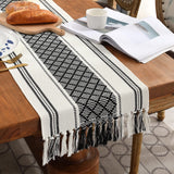 3 x Brand New Wracra Boho Woven Table Runner 275cm Black and White Washable Vintage Table Runner with Tassel Table Runner for Home Dining Room Dessert Table Runner Black, 275cm  - RRP €87.6