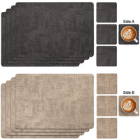 1 x RAW Customer Returns Myir JUN Washable Leather Placemats and Coasters, Double-Sided Placemat Set of 6 Non-Slip Placemats Faux Leather Gray Beige  - RRP €26.06