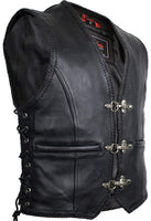 1 x RAW Customer Returns MDM Men s Biker Motorcycle Leather Vest with Buckle Closure, Leather Cowl, Black Cowhide Size 4XL  - RRP €85.7