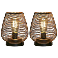 1 x RAW Customer Returns JHY DESIGN Set of 2 LED lanterns made of metal cage, battery-operated lamp, wireless, 17 cm high, industrial living room battery table lamp for decorative indoors and outdoors, weddings metal black with gold  - RRP €41.33