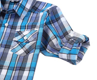 1 x RAW Customer Returns BIENZOE Boys Cotton Plaid Roll Up Shirt Blue Navy Size 5 6 - RRP €22.99