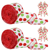 2 x Brand New 2 Rolls Christmas Wired Edge Glittering Polka Dot Ribbons Red Green Polka Dot Ribbons Polka Dot Printed Ribbon Decorative Linen Ribbon White Base, 2.5 Inch x 25 Yard per Roll  - RRP €61.1