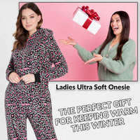 1 x RAW Customer Returns CityComfort Jumpsuit Women s Cuddly Fleece One-Piece Pajamas Onesie Women s S-XL Pink Leopard, S  - RRP €29.5