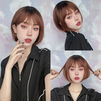 3 x Brand New QIHANG Women s Wig Short Brown Bob with Bangs for 10 Inch Shoulder Length Heat Resistant Straight Synthetic Hair Non-Frontal Lace Wig 1B SR30  - RRP €56.94