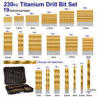 1 x RAW Customer Returns HURRICANE 230-piece titanium drill set, professional drill set from 1 mm to 10 mm, high-speed steel drill, accessories for drilling machines, titanium drill for wood cast iron aluminum alloy plastic - RRP €43.99