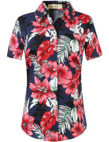 1 x Brand New SSLR Women s Blouse Elegant Shirt Short Sleeve Hawaii Shirt Summer Blouses for Women Small, Navy Pink  - RRP €24.0