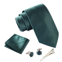 1 x RAW Customer Returns Massi Morino tie dark green with pocket square set for men including cufflinks, tie clip and gift box - men s tie set - RRP €25.1