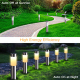 1 x RAW Customer Returns Joomer Solar Lights for Outdoors 4 Pack Stainless Steel LED Solar Lights Garden Outdoor Light Weatherproof Warm White Path Light Cylindrical Garden Light Auto On Off for Patio Lawn Terrace Driveways - RRP €30.99