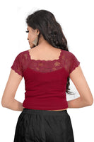 1 x Brand New Indian Ethnic Design Stretchable Cotton Lycra Maroon Tops Readymade Sari Blouses Short Sleeve Crop Top - RRP €22.98