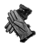 1 x Brand New YISEVEN Women s Genuine Sheepskin Leather Gloves Winter Warm Touchscreen Heated Velvet Lined Rabbit Fur with Bow Driving Elegant Gift, Black-Bow XL - RRP €49.99