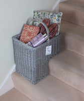 1 x RAW Customer Returns Natural gray and brown stair basket. 100 natural willow. For transport and storage. Suitable for stairs gray square . - RRP €69.95