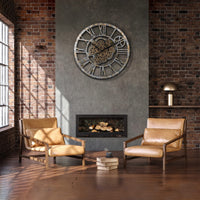 1 x RAW Customer Returns Lafocuse Large Wall Clock with Moving Gears, Shabby Chic Wood, Industrial Steampunk XXL Vintage Retro Roman Numbers 57 cm for Kitchen Living Room Bar - RRP €81.95