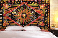 1 x RAW Customer Returns RAJRANG BRINGING RAJASTHAN TO YOU Wall Hanging Hippie Sun Moon Tapestry Red 213x137 cm Decorative Goa Trippy Cotton Tapestery for Home Decor - RRP €14.98