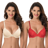 1 x RAW Customer Returns Curve Muse Women s Plus Size Full Coverage Padded Underwire Bra-2 Pack-Nude, Red-36C - RRP €45.99