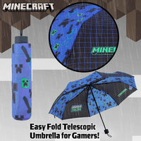 1 x RAW Customer Returns Minecraft Umbrella for Children - Extendable, Windproof, Lightweight and Fun Design - Ideal for Rainy Days Blue  - RRP €18.68