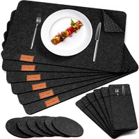 1 x RAW Customer Returns Le cielci Felt placemat dark blue Set of 18 - 6 placemats, glass coasters, cutlery bags non-slip washable placemats felt mat placemat wipeable - RRP €14.3