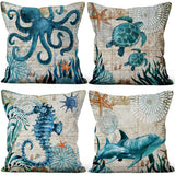 1 x Brand New Aoihrraan 46x46cm Set of 4 Decorative Marine Animal Cushion Covers Turtle Seahorse Whale Octopus Throw Pillows Coastal Sea Life Ocean Theme Decorative Pillowcase Square Couch Cushions Bedroom Sofa - RRP €20.4