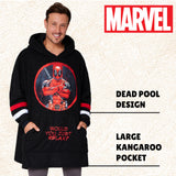 1 x RAW Customer Returns Marvel Fleece Hoodie Blanket Men Teenager, Deadpool Groot Oversized Hoodie Men, Blanket to Wear Merch Gifts Black Deadpool  - RRP €38.3