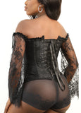 1 x RAW Customer Returns SZIVYSH Women s Overbust Lace Up Back Corset with Shoulder Sleeve Black, L  - RRP €28.99