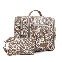 1 x RAW Customer Returns Travel Hanging Toiletry Bag for Women Men Water Resistant Cosmetic Makeup Bag Full Size Toiletry Bag with Hanging Hook Pure Cotton Leopard Print  - RRP €36.29