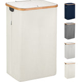 1 x RAW Customer Returns Lonbet - Laundry basket with lid large - XL 100 liters - laundry basket wood bamboo - laundry collector beige with handles - Laundry Basket with Lid - Laundry Hamper - RRP €36.99