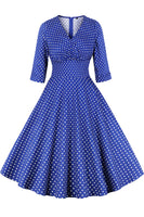 1 x RAW Customer Returns AXOE women s 60s dress with 3 4 sleeves cocktail dress evening dress blue with white dots, size 44, XXL - RRP €37.3