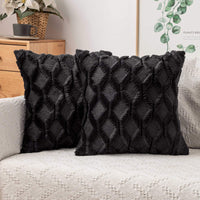 1 x Brand New MIULEE Cushion Covers Pillowcases for Sofa Bedroom in Artificial Wool Slipcovers for Living Room Armchair Decorative and Modern Elegant Washable Pillowcase Home Furnishings 2 Pieces 50X50 CM Black - RRP €22.8