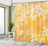 1 x RAW Customer Returns ABAKUHAUS Asian Shower Curtain, Flowers, Fabric Fabric Bathroom Decoration Set with Hooks, 175 x 180 cm, Marigold Cream - RRP €32.99