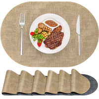 1 x RAW Customer Returns ANUNU Oval Placemats Set of 6 Leather Placemats Washable Double Sides Color Placemat Waterproof Indoor and Outdoor Placemats for Dining Table, Kitchen, Restaurant Camel and Black  - RRP €23.18