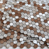 1 x RAW Customer Returns BeNice Hexagonal Adhesive Metal Mosaic Tiles, Bathroom Tile Sticker 10 Piece Gold  - RRP €51.73