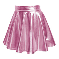 1 x RAW Customer Returns EXCHIC Women s Metallic Pleated Mini Skater Skirt S, Pink  - RRP €19.14