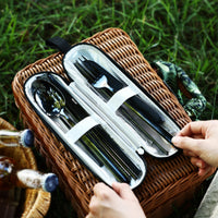 1 x RAW Customer Returns Travel cutlery, hecef 9-piece camping cutlery with compact case, reusable 18 0 stainless steel cutlery, practical cutlery set for work, school, camping and travel black  - RRP €19.15