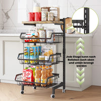 1 x RAW Customer Returns COVAODQ Vegetable Rack for Kitchen, Stackable Fruit Basket Vegetables, Storage Trolley Kitchen Trolley with Lockable Wheels and Wooden Plate, for Bathroom, Kitchen, Office, Towels Plank  - RRP €59.99