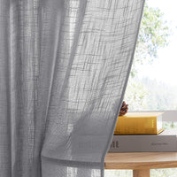 1 x RAW Customer Returns PONY DANCE Curtains Short Linen Look Curtains for Kitchen Decorative Curtains Linen Look Semi-Transparent Voile Curtains with Eyelets, Set of 2 H 137 x W 132 cm, Dark Grey - RRP €23.95