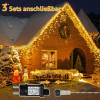 1 x RAW Customer Returns Ollny ice rain fairy lights outside 12 m, 486 LEDs Christmas lights outside warm white with remote control, waterproof fairy lights outside with 8 modes timer for balcony house Christmas decoration outside - RRP €33.54