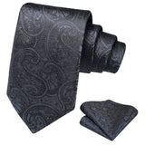 1 x Brand New Briyard Men s Black Tie, Floral Paisley Ties for Men, Classic Silk Tie and Pocket Square Set for Wedding Party Formal Business Flower Ties Set - RRP €6.04