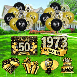 6 x Brand New Black Gold 50th Birthday Decorations for Men Women 6Pcs Black Gold 50th Birthday Yard Signs with Poles 18Pcs Black Gold 50th Latex Birthday Balloons for 50th Birthday Decor - RRP €115.2