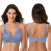 1 x RAW Customer Returns Curve Muse Women s Plus Size Unlined Minimizer Full Coverage Mesh Underwire Bra-2 Pack-Black, Lt Blue-36F - RRP €34.2