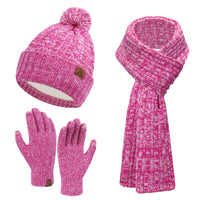 1 x RAW Customer Returns Bequemer Laden Women s Winter Hat Beanie Scarf Touch Screen Gloves Set with Fleece Lining Thermal Knitted Hats Neck Warmer Gloves, Rose Red - RRP €24.0