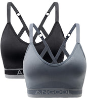 1 x RAW Customer Returns ANGOOL Sports Bra Women s Adjustable Shoulder Strap Sports Bustier Women s Padded Strong Support Seamless Jogging Yoga Fitness Bra, Pack of 2, Black Gray, L - RRP €22.99