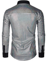 1 x RAW Customer Returns JOGAL Men s Long Sleeve Sequin Dress Glitter Shirt Nightclub Costume Silver XXL - RRP €34.99