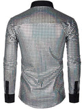 1 x RAW Customer Returns JOGAL Men s Long Sleeve Sequin Dress Glitter Shirt Nightclub Costume Silver XXL - RRP €34.99