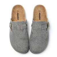 1 x RAW Customer Returns JOMIX Sandals Men s Mules Flat Slippers Summer Boys Clogs Leather Slip On Shoes Elegant Gray, 45 EU, MU8676  - RRP €60.0