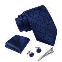 1 x RAW Customer Returns Massi Morino dark blue square tie with pocket square set for men including cufflinks, tie clip and gift box I men s tie set for weddings - RRP €25.1