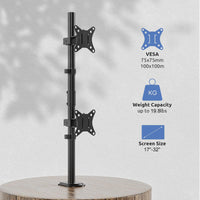 1 x RAW Customer Returns Monitor mount 2 monitors, extra high 80cm pole vertical stack screen mount for 17-32 inch monitors up to 9kg, dual monitor stand with pan-tilt-rotation - RRP €38.3