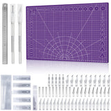 1 x RAW Customer Returns Miuzei cutting mat set A3 with 55pcs craft knives and steel ruler, self-healing purple craft mat cutting mat craft drawing mat craft scalpel craft mat - RRP €19.67