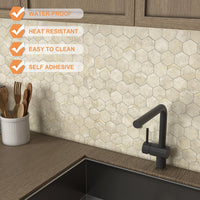 1 x RAW Customer Returns VAOVI mosaic tiles hexagon sticker tile matt, wall tiles kitchen self-adhesive tile stickers 3d stone look bathroom waterproof 5 pieces, rustic beige  - RRP €30.34